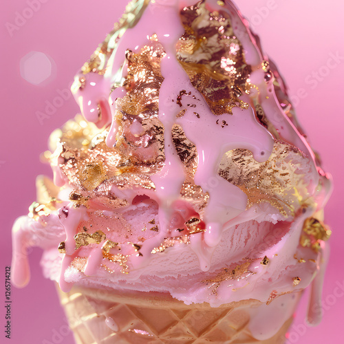 Wallpaper Mural Luxury pink ice cream cone with golden sprinkles and edible glitter on a pink background. Trendy, delicious, elegant, perfect for dessert, beauty,luxury lifestyle concepts. Generative ai	 Torontodigital.ca