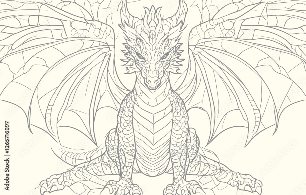 Obraz premium Editable Dragon Vector Engraving Illustration