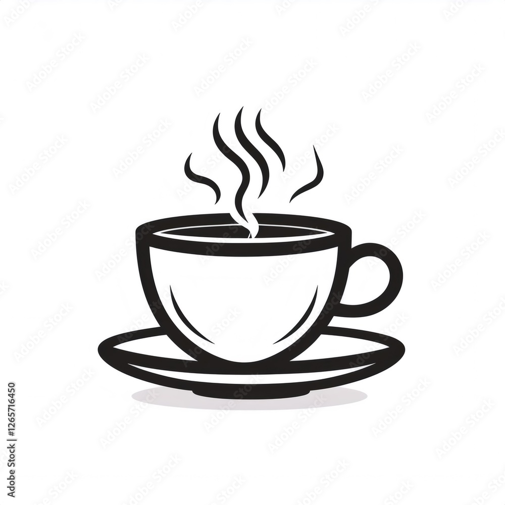 Black and white coffee cup icon with steam rising above Black and white coffee cup icon with steam rising above