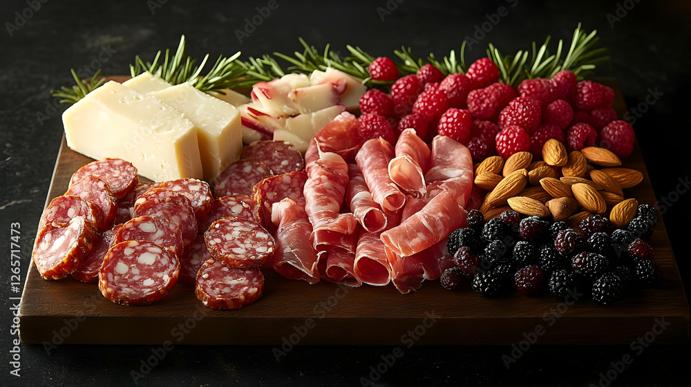 Artisan Charcuterie Board with Cheeses, Berries and Almonds Artisan Charcuterie Board with Cheeses, Berries and Almonds