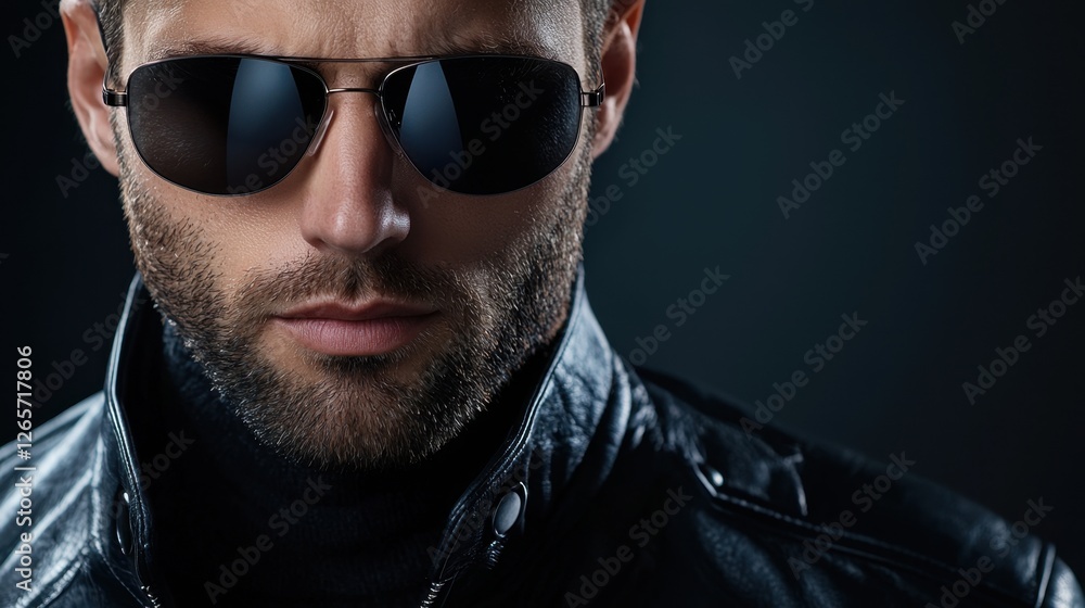 Obraz premium A man wearing sunglasses and a black jacket