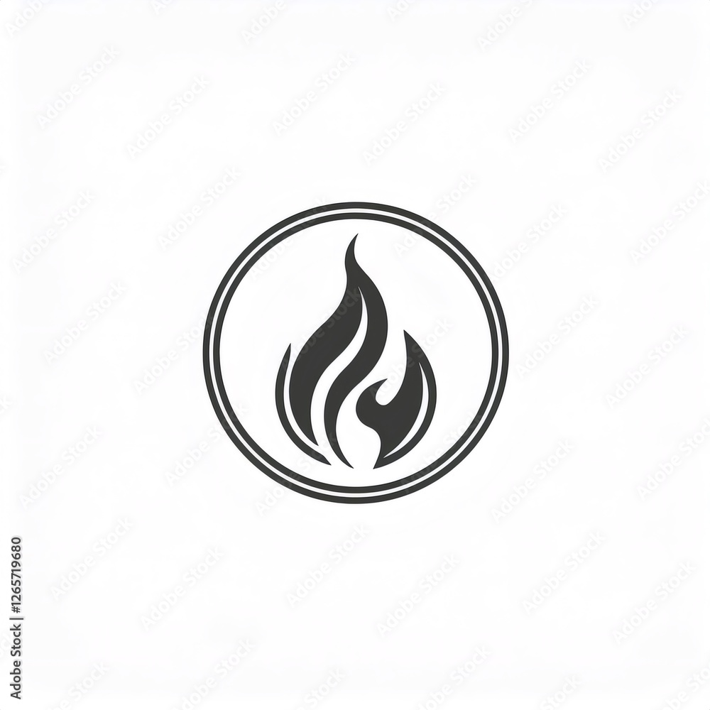 Simple but elegant logo featuring a stylized flame burning inside a double circle, ideal for businesses related to energy, heating or cooking Simple but elegant logo featuring a stylized flame burning inside a double circle, ideal for businesses related to energy, heating or cooking