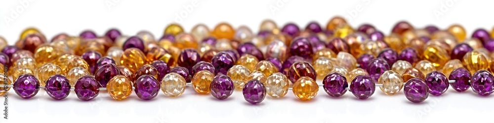 Close-up of a collection of purple and yellow glass beads Close-up of a collection of purple and yellow glass beads