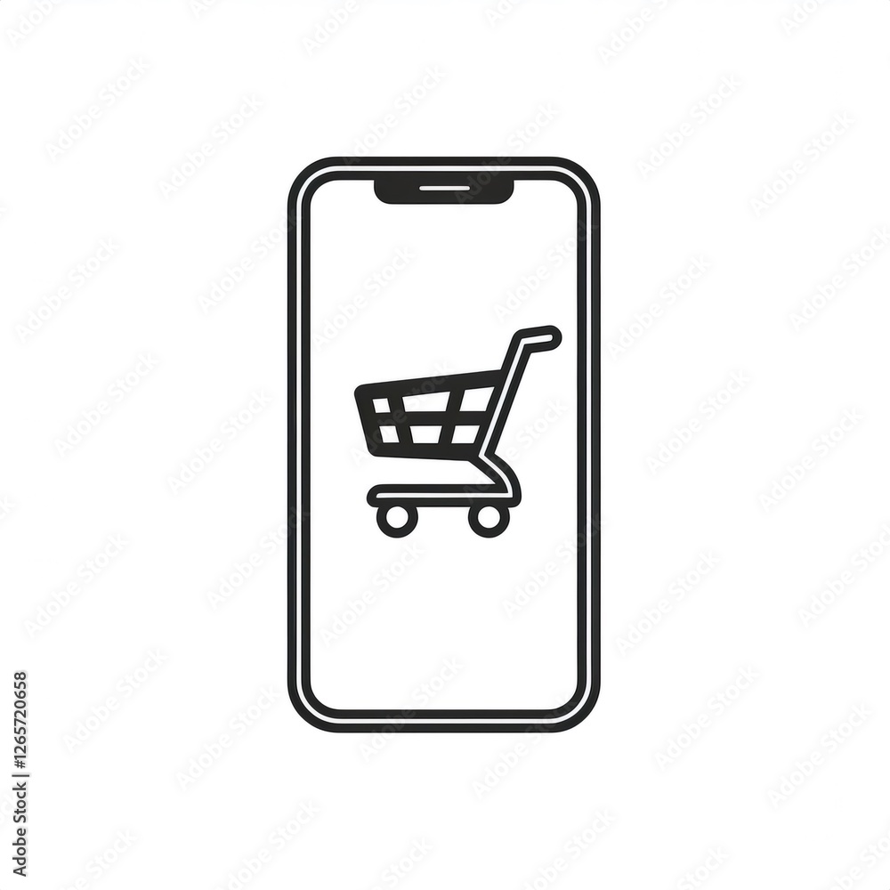 Digital shopping cart icon displaying on smartphone screen representing e commerce marketing concept Digital shopping cart icon displaying on smartphone screen representing e commerce marketing concept