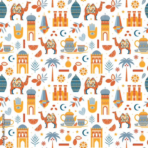 Obraz na płótnie Morocco Travel Pattern with Architecture Landmarks w salonie