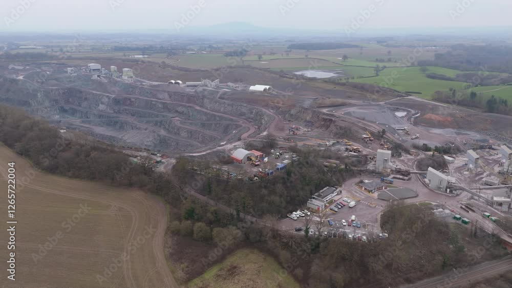 Aerial view of Bayston Hill Quarry. Large quarry in England, United Kingdom Aerial view of Bayston Hill Quarry. Large quarry in England, United Kingdom