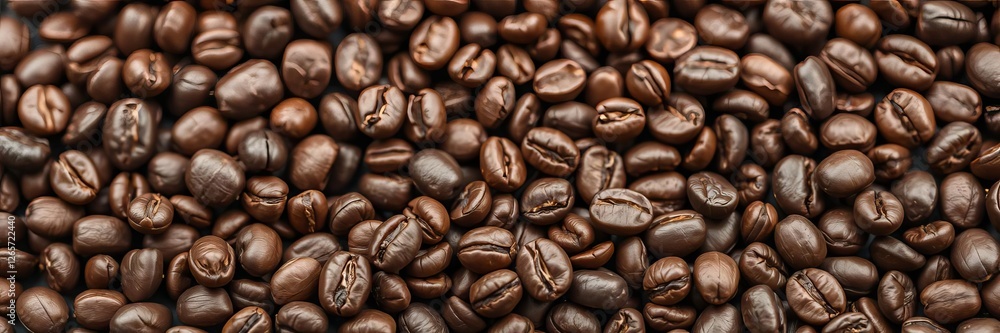 Fototapeta premium A close-up shot of a rich and textured backdrop of roasted coffee beans, providing ample space for adding text and design, organic, aromatic, text