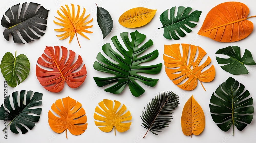 Vibrant Grunge Style Fresco Showcasing Array of Colorful Leaves Vibrant Grunge Style Fresco Showcasing Array of Colorful Leaves
