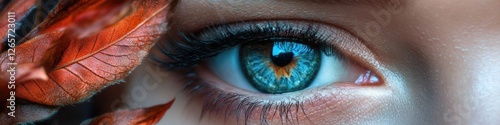 A person's eye surrounded by leaves, suitable for autumn or nature-themed designs