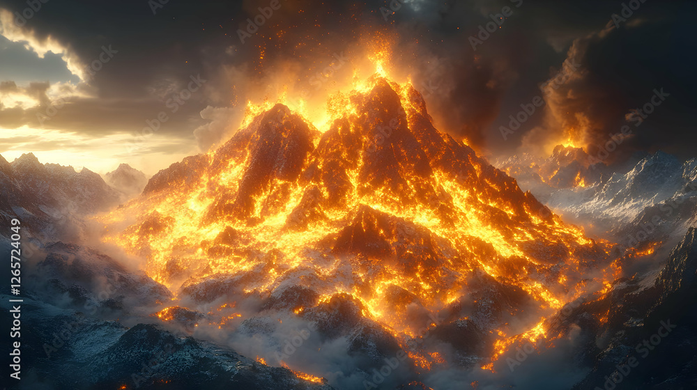 Fiery Mountain Landscape at Sunset Fiery Mountain Landscape at Sunset