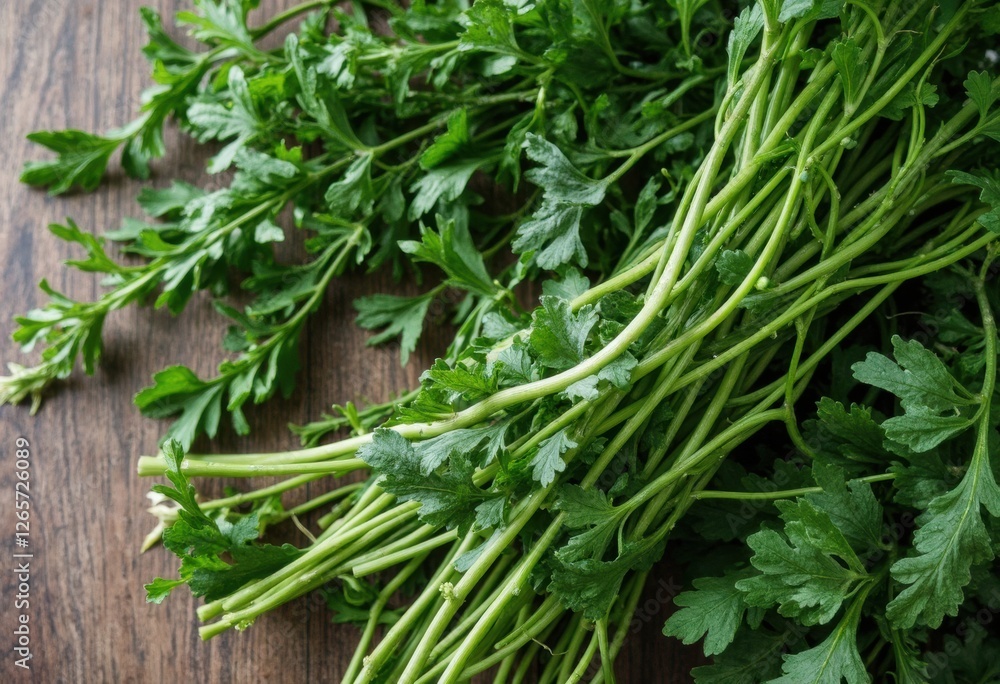 Fresh Parsley Leaves on a Wooden Table Fresh Parsley Leaves on a Wooden Table