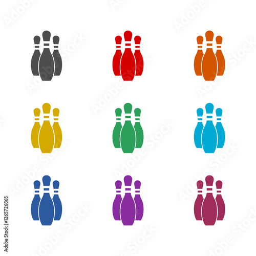 Bowling pin icon isolated on white background. Set icons colorful