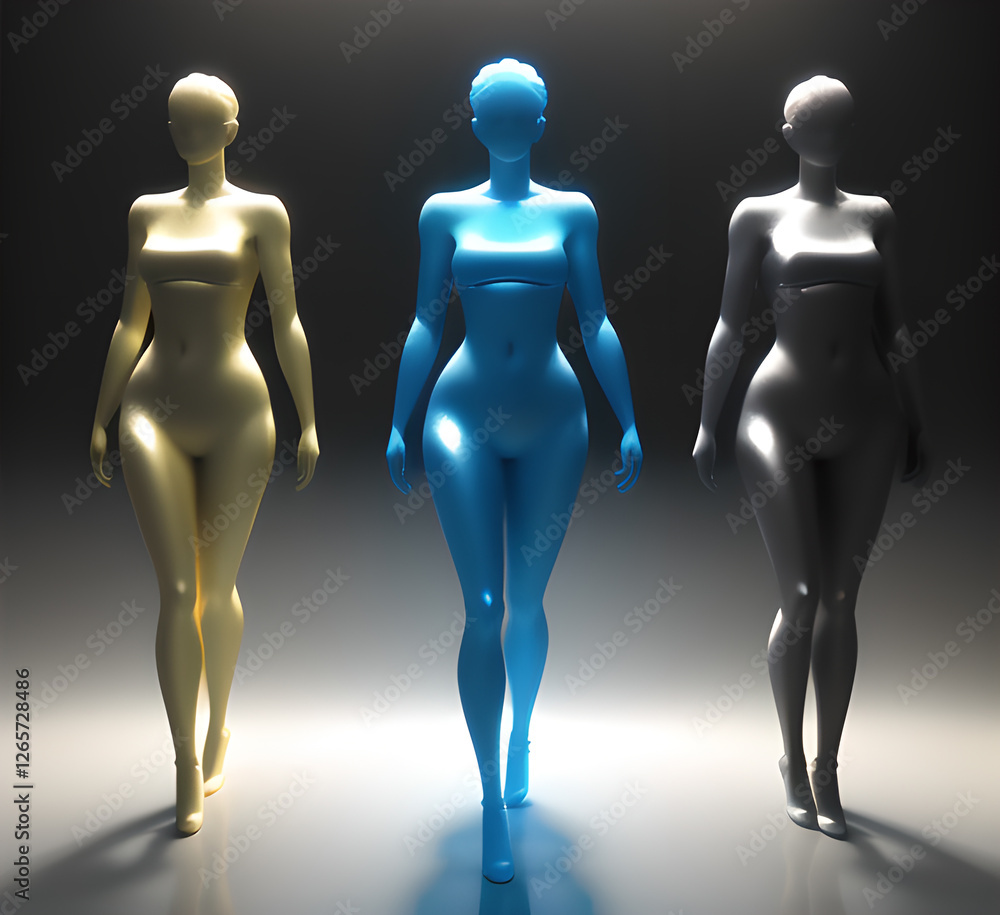 Obraz premium Abstract surrealistic - illustration of glass statue of several people standing in pose. Concept project. mindfulness and meditation. Futuristic. cyberpunk. innovation. generative ai