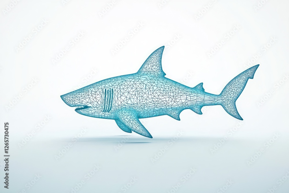 Naklejka premium 3D line icon showing a shark, minimalist design on clean white backdrop.