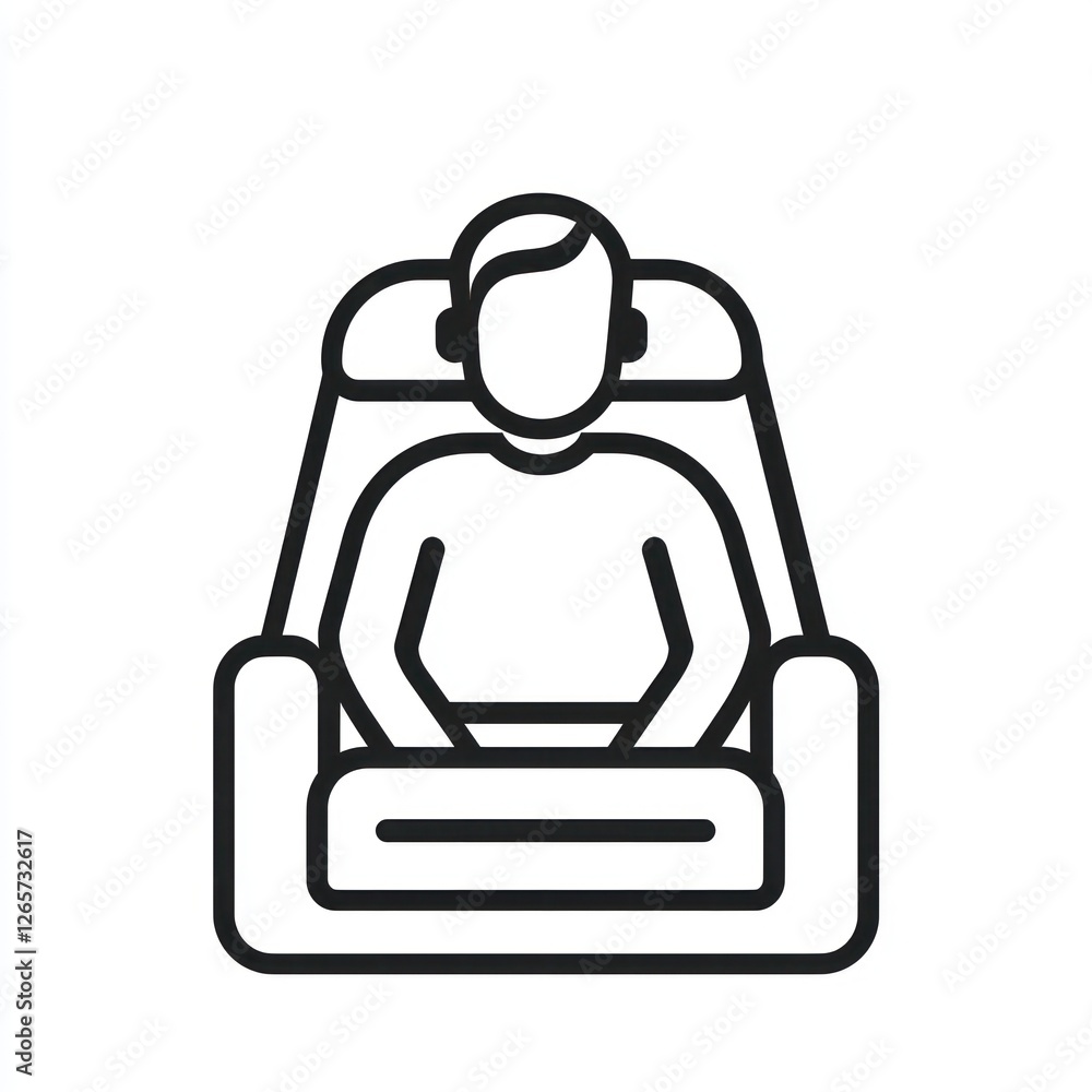 Passenger for modern air travel represented in 3D line icon, white background. Passenger for modern air travel represented in 3D line icon, white background.