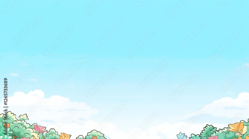 Naklejka premium Colorful floral background with blank space for text in a bright blue sky 