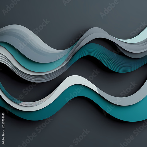 inconspicuous header with elegant abstract waves illustration with dark gray, teal blue and light slate gray color  