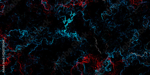 Galaxy design background with thunder strike effect nebula design. Dark background abstract design with neon red, blue star field fantastic outer view space. Cosmic fractal light blue star field art.