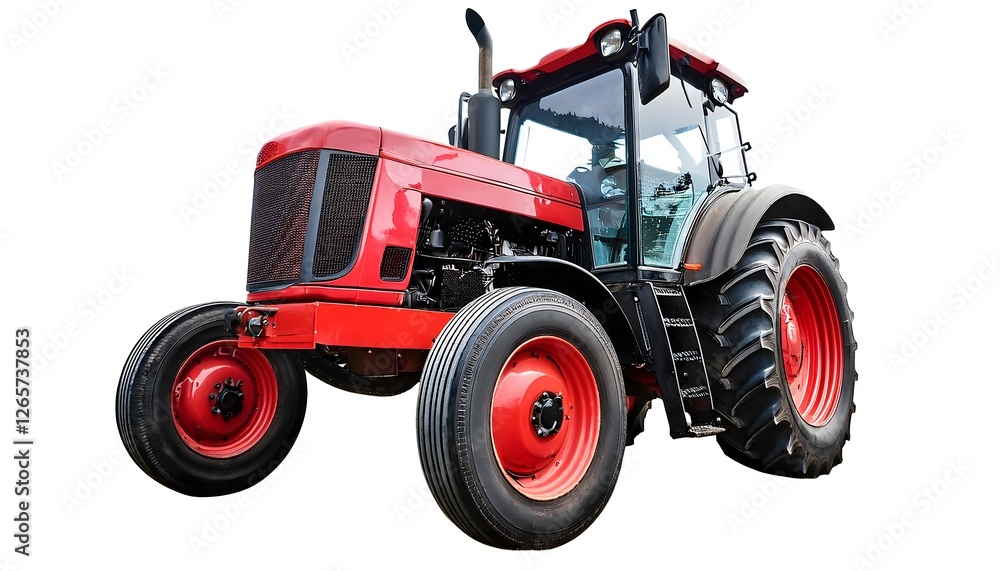 Obraz premium High-resolution Classic Farm Tractor isolated on white background for agricultural and farming design projects, ideal for creating realistic rural landscapes and farm equipment