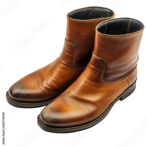 Cleaned polished buffalo leather boots on Transparent background with soft lighting photo