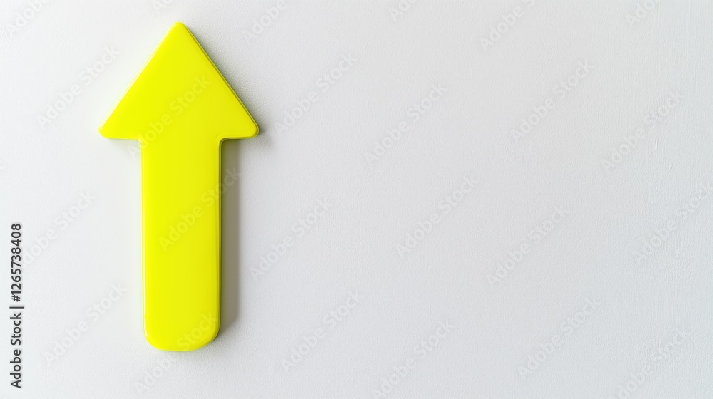 Bright yellow arrow pointing upwards symbolizing progress direction and positive growth on light background Bright yellow arrow pointing upwards symbolizing progress direction and positive growth on light background