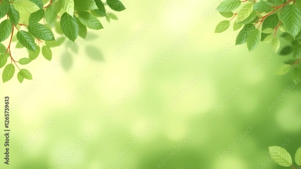 A softly blurred natural background with gentle green hues and a vibrant leafy frame. Sunlight filters through the foliage, a serene and refreshing atmosphere. A softly blurred natural background with gentle green hues and a vibrant leafy frame. Sunlight filters through the foliage, a serene and refreshing atmosphere.