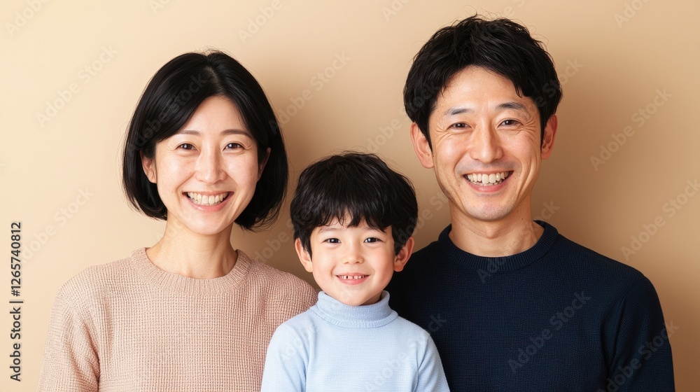 Home insurance property and earthquake, A cheerful family portrait featuring a smiling couple with their young son against a neutral background. Home insurance property and earthquake, A cheerful family portrait featuring a smiling couple with their young son against a neutral background.