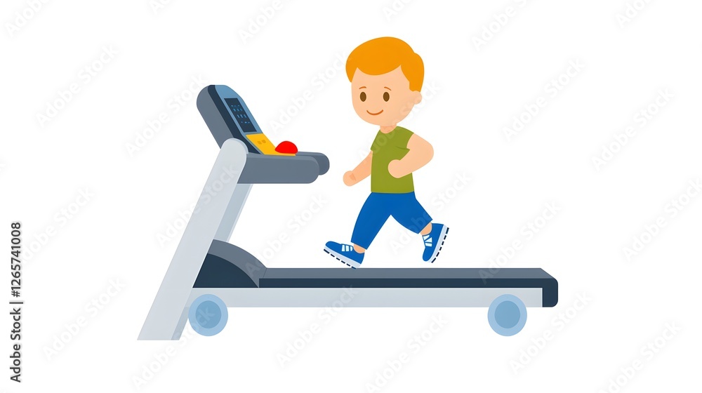 Happy Child Running on Treadmill for Active Lifestyle Illustration Happy Child Running on Treadmill for Active Lifestyle Illustration