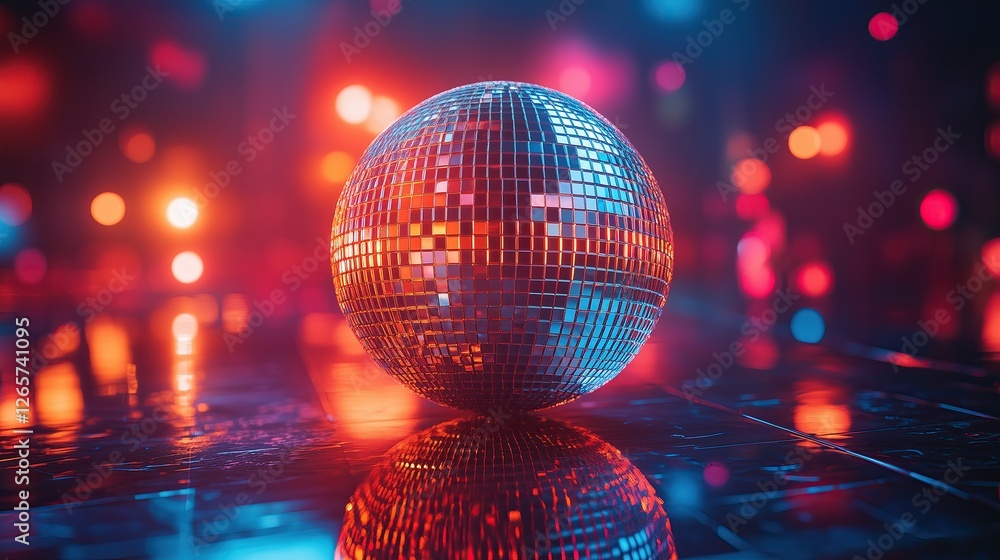 Obraz premium Mirror Ball, Nightclub Mirror Ball, vibrant sphere light reflecting neon