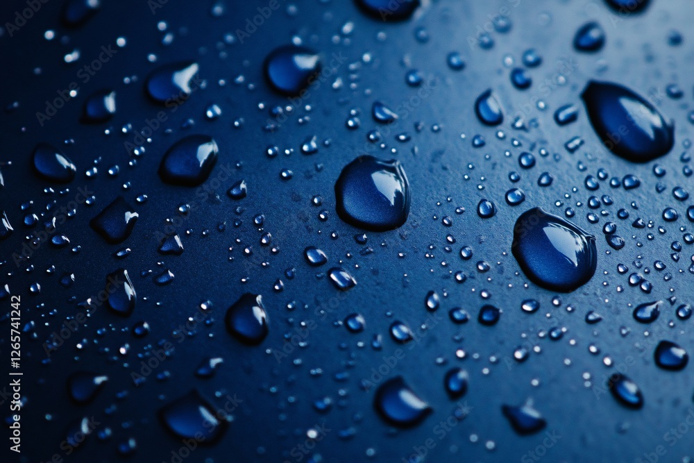 Close-up of water droplets on a dark surface, creating a serene atmosphere Close-up of water droplets on a dark surface, creating a serene atmosphere