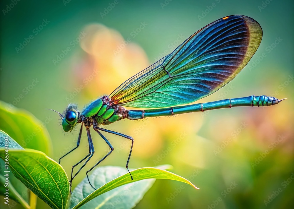 Elegant Calopteryx Virgo Dragonfly - Minimalist Nature Photography Elegant Calopteryx Virgo Dragonfly - Minimalist Nature Photography