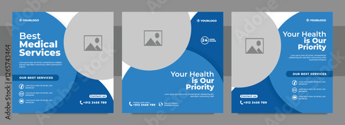 Professional medical healthcare service social media post template design. Clinic or hospital digital marketing. Creative health business promotion banner for doctor, dentist with logo.