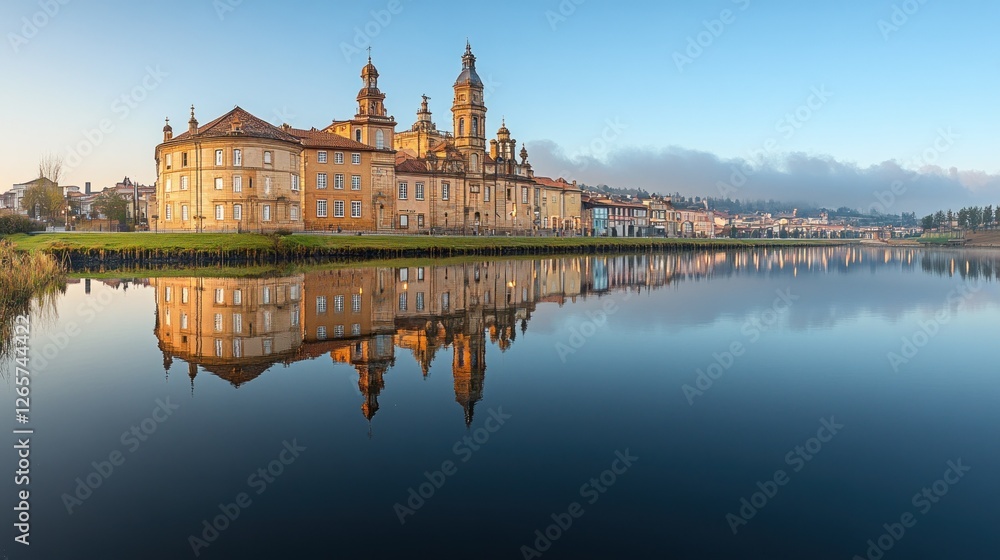 Fototapeta premium Calm morning reflection of historic buildings on tranquil canal