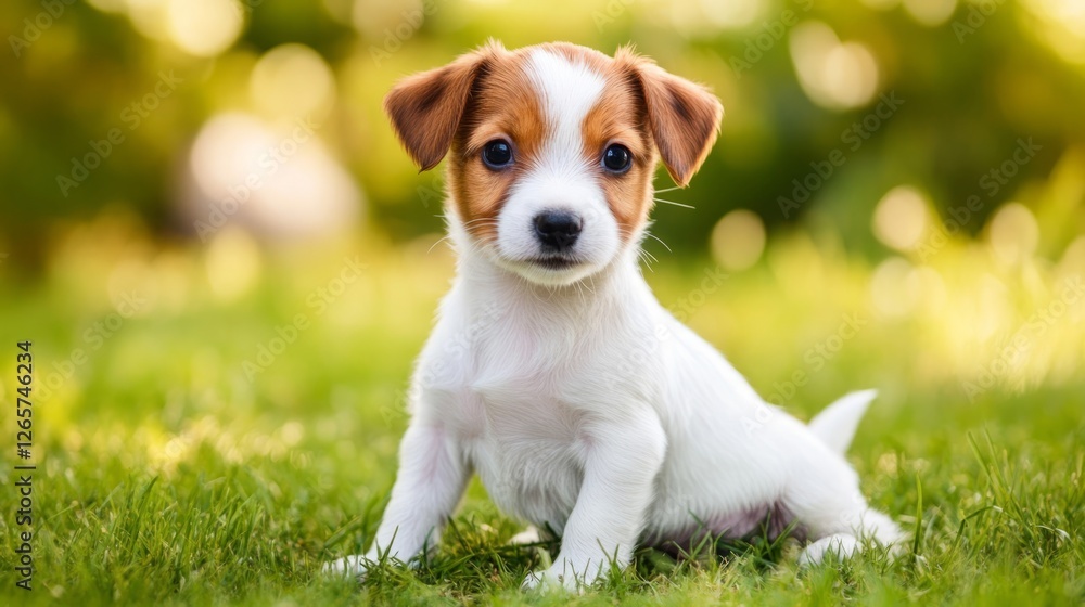 A young puppy sits attentively, embodying innocence and curiosity. A young puppy sits attentively, embodying innocence and curiosity.