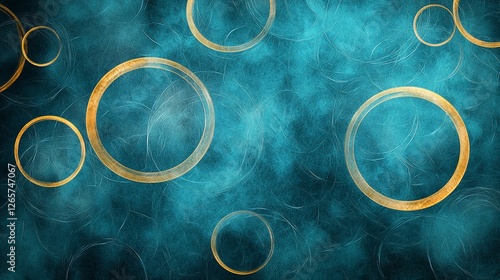 Abstract gold rings teal smoke background design photo