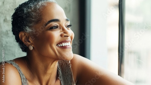 African American woman smiling warmly, radiating joy and positivity. woman, Free Download African American woman smiling warmly, radiating joy and positivity. woman, - GFXLoad