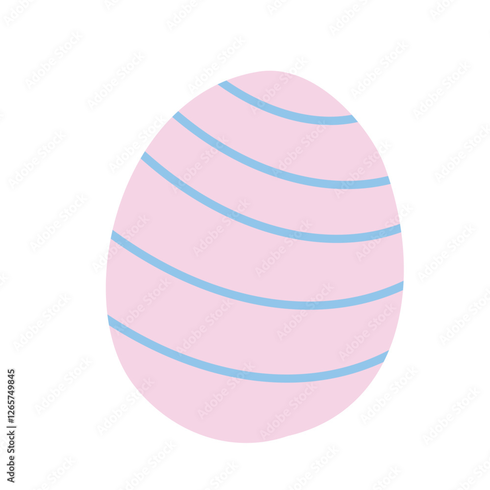 A pastel pink Easter egg featuring blue curved stripes on a white background. Great for holiday decorations, greeting cards, and creative designs. A pastel pink Easter egg featuring blue curved stripes on a white background. Great for holiday decorations, greeting cards, and creative designs.
