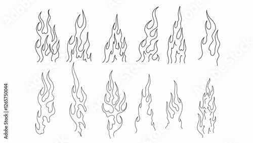 Vector flames set with tribal style flowing lines. Sharp and dynamic fire shapes, perfect for tattoos, decals, and graphic designs