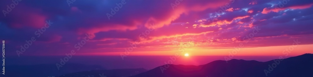 Fototapeta premium Deep blues and purples in sunset sky with orange hues, natural, purples, deep