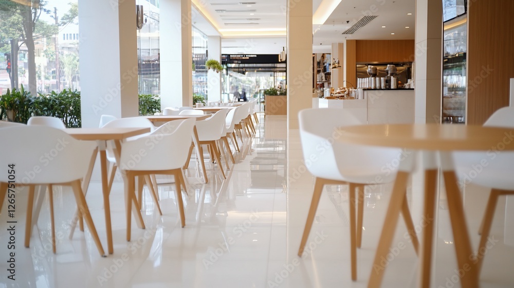 Obraz premium Modern cafe interior, city view (1)