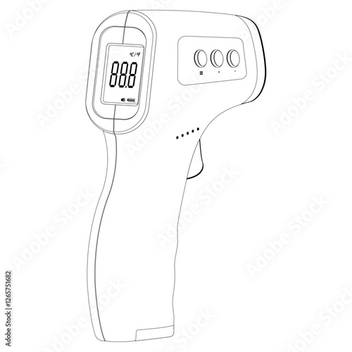 forehead thermometer line drawing, illustration of medical non-contact equipment.