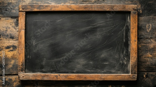 Old rustic wooden chalkboard frame with a blank slate, perfect for creative writing or teaching, offering a vintage touch.