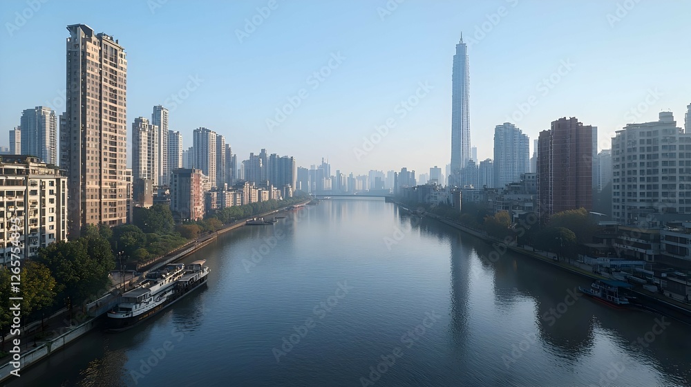 Fototapeta premium City Skyline with River at Dawn