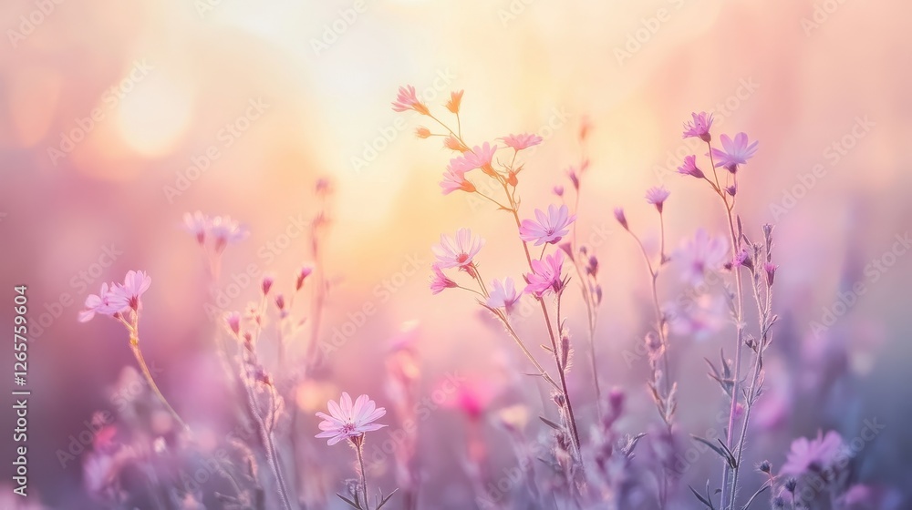 A serene field of soft pink wildflowers basking in warm sunlight, creating a dreamy atmosphere filled with delicate blooms and gentle hues. A serene field of soft pink wildflowers basking in warm sunlight, creating a dreamy atmosphere filled with delicate blooms and gentle hues.