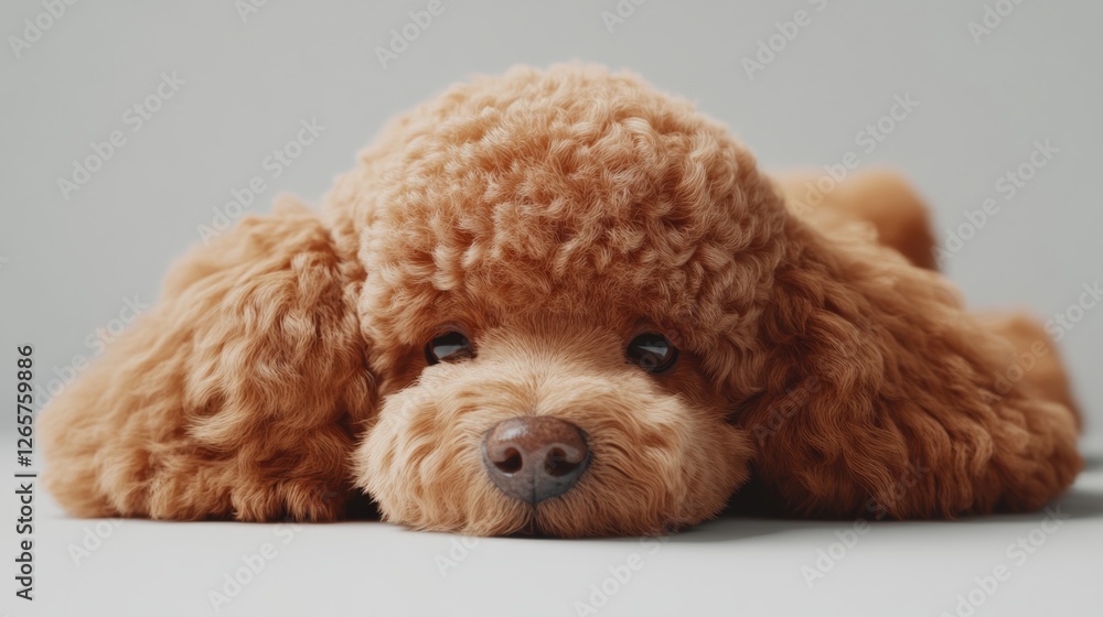 Cute 3D Toy Poodle Dog Lying Flat on Its Stomach with Head Resting Cute 3D Toy Poodle Dog Lying Flat on Its Stomach with Head Resting