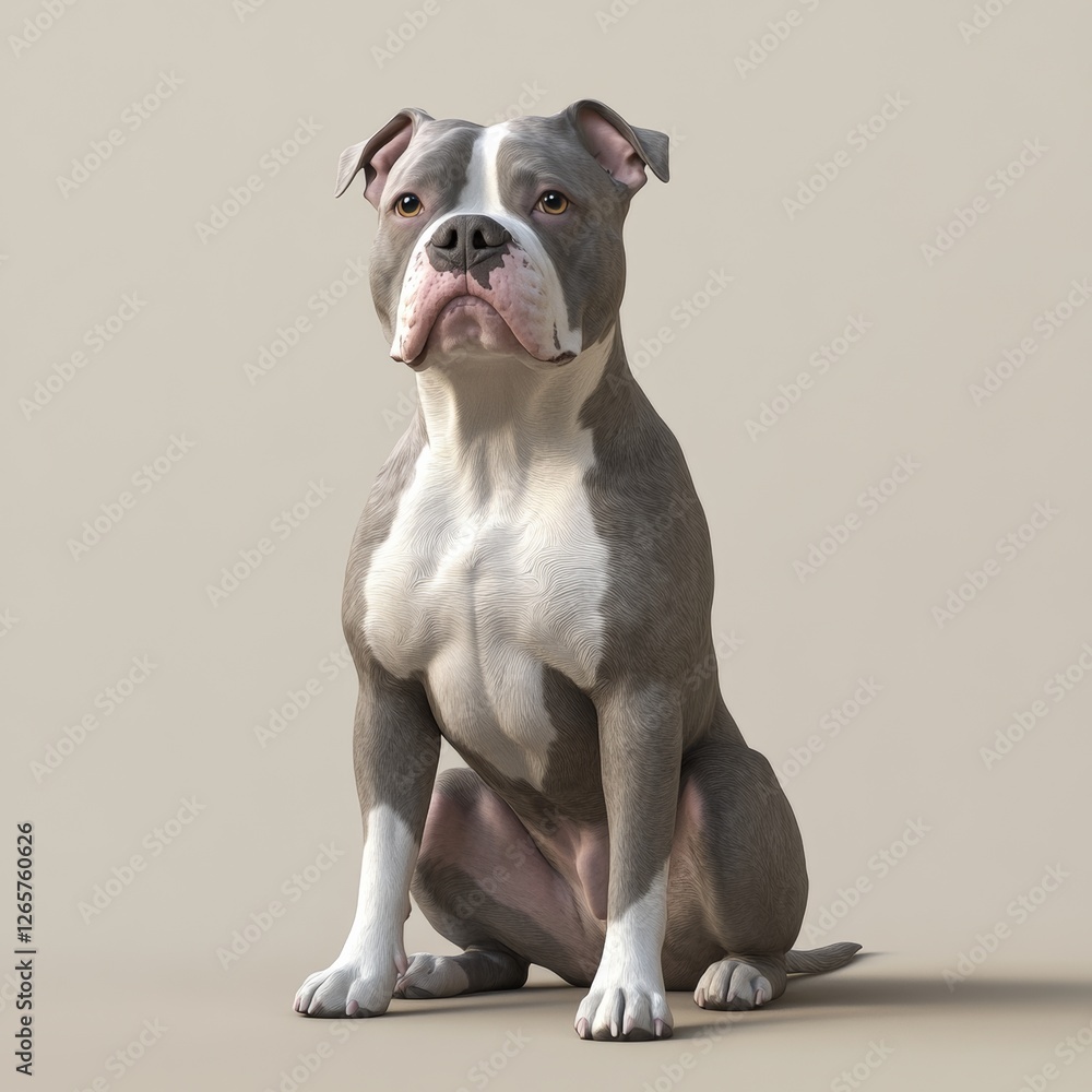Calm American Bully Dog Sitting in 3D Rendered Artwork Calm American Bully Dog Sitting in 3D Rendered Artwork