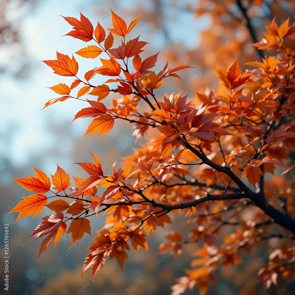 A leafy tree branch adorned with vibrant autumn colors, showcasing a stunning array. A leafy tree branch adorned with vibrant autumn colors, showcasing a stunning array.