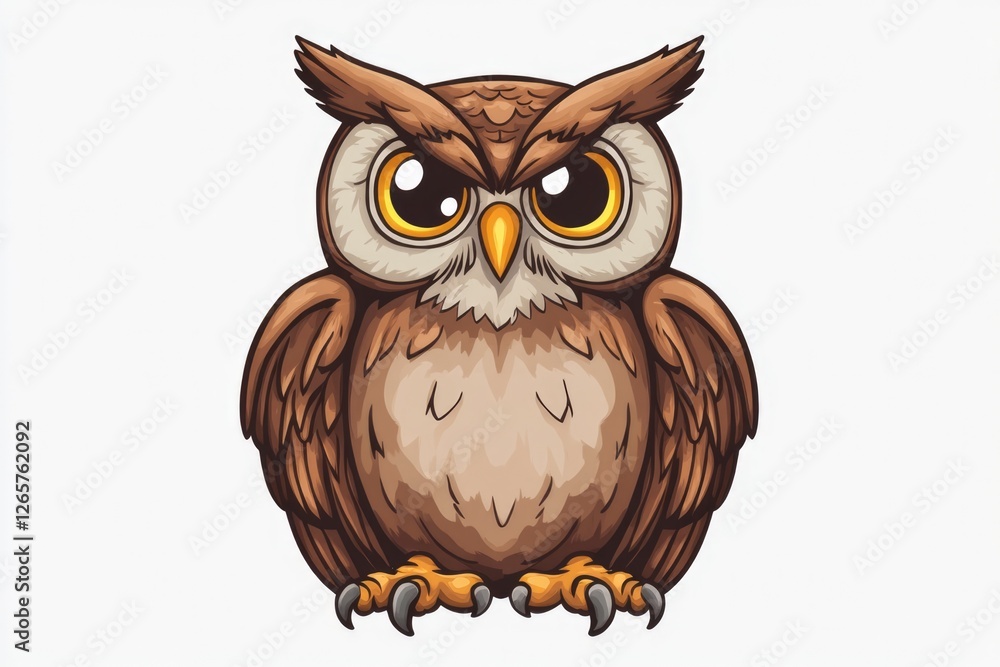 Fototapeta premium This cute cartoon-style owl features exaggerated large eyes and a playful expression, perfect for children's literature and whimsical designs.