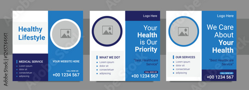 Medical healthcare service social media post doctor consultation square banner, hospital clinic diagnostic center business promotion social media post and web template set