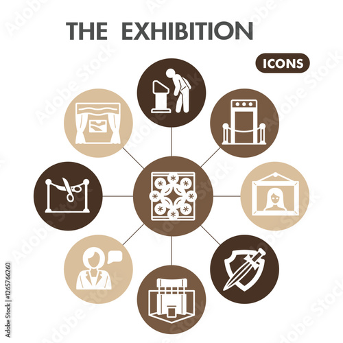 The exhibition symbols collection or sketches. exhibition opening theme bubble spread in linear style signs for web and app. Vector graphics isolated on white background.